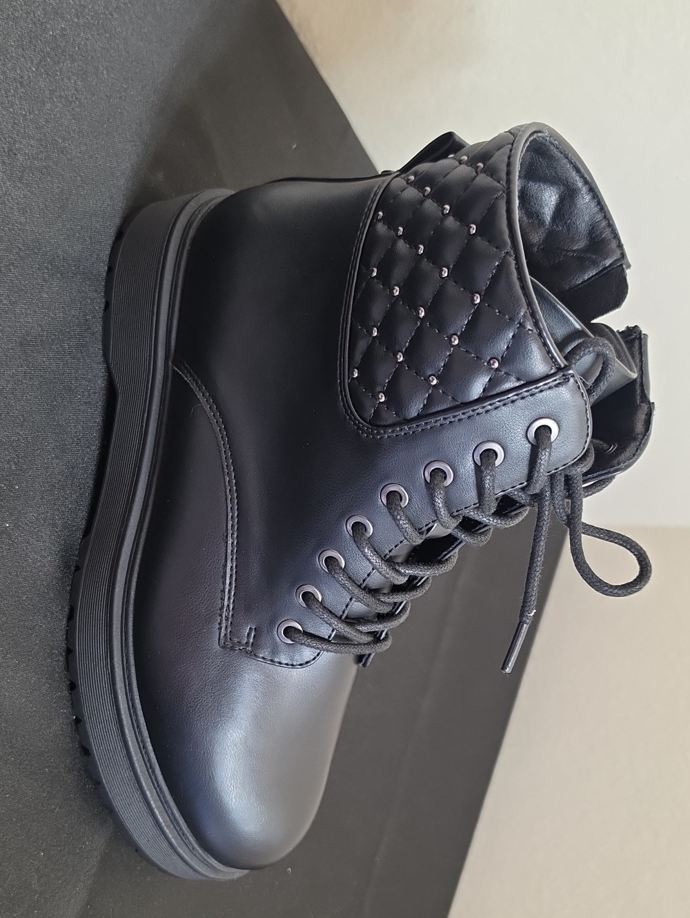 Sonoma Black Quilted Lace-Up Ankle Boots